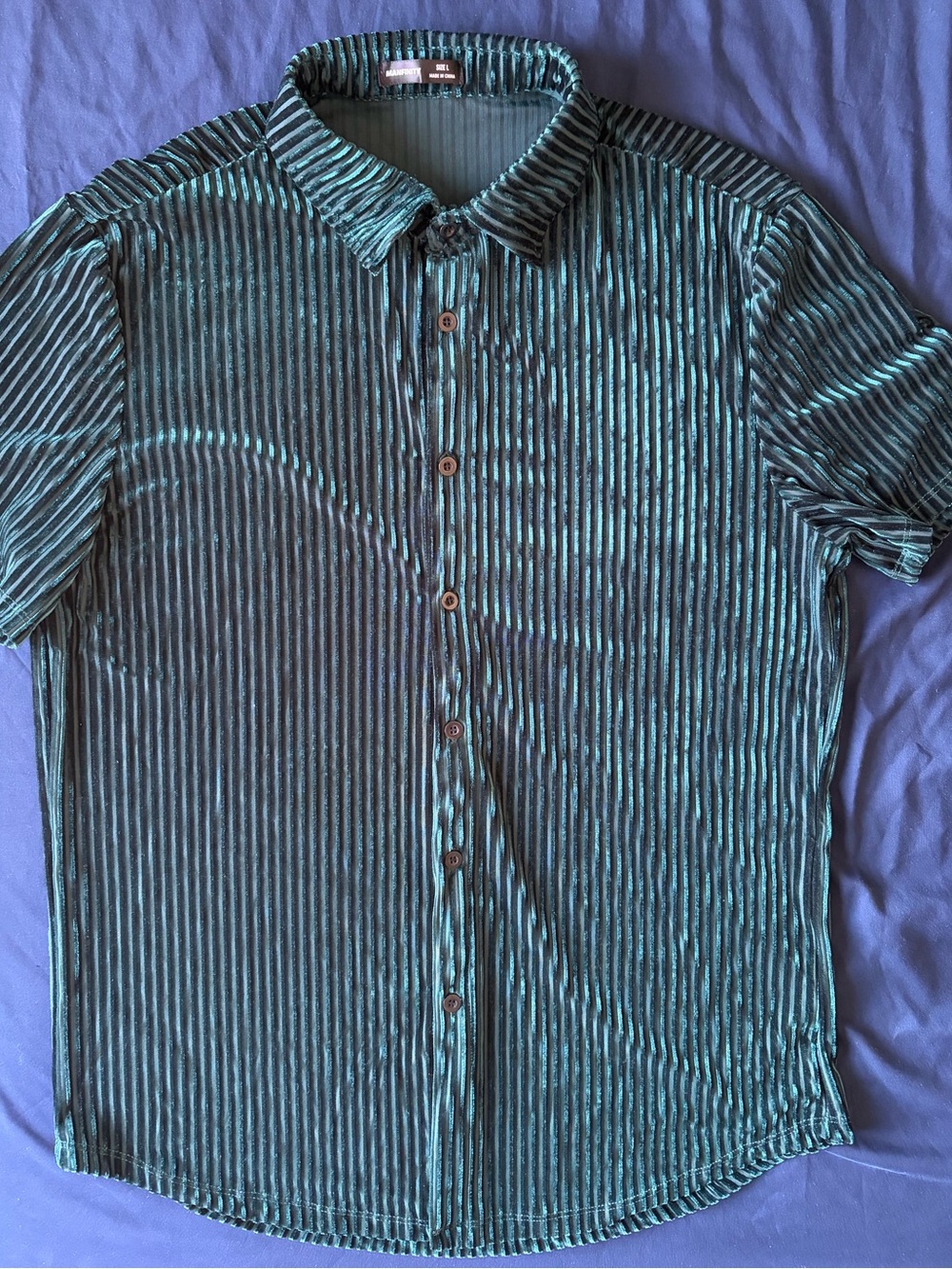 Men's Emerald Green Striped Short-Sleeve Button-Up Shirt